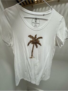 Tommy Bahama White Tee with Metallic Gold Sequin Palm